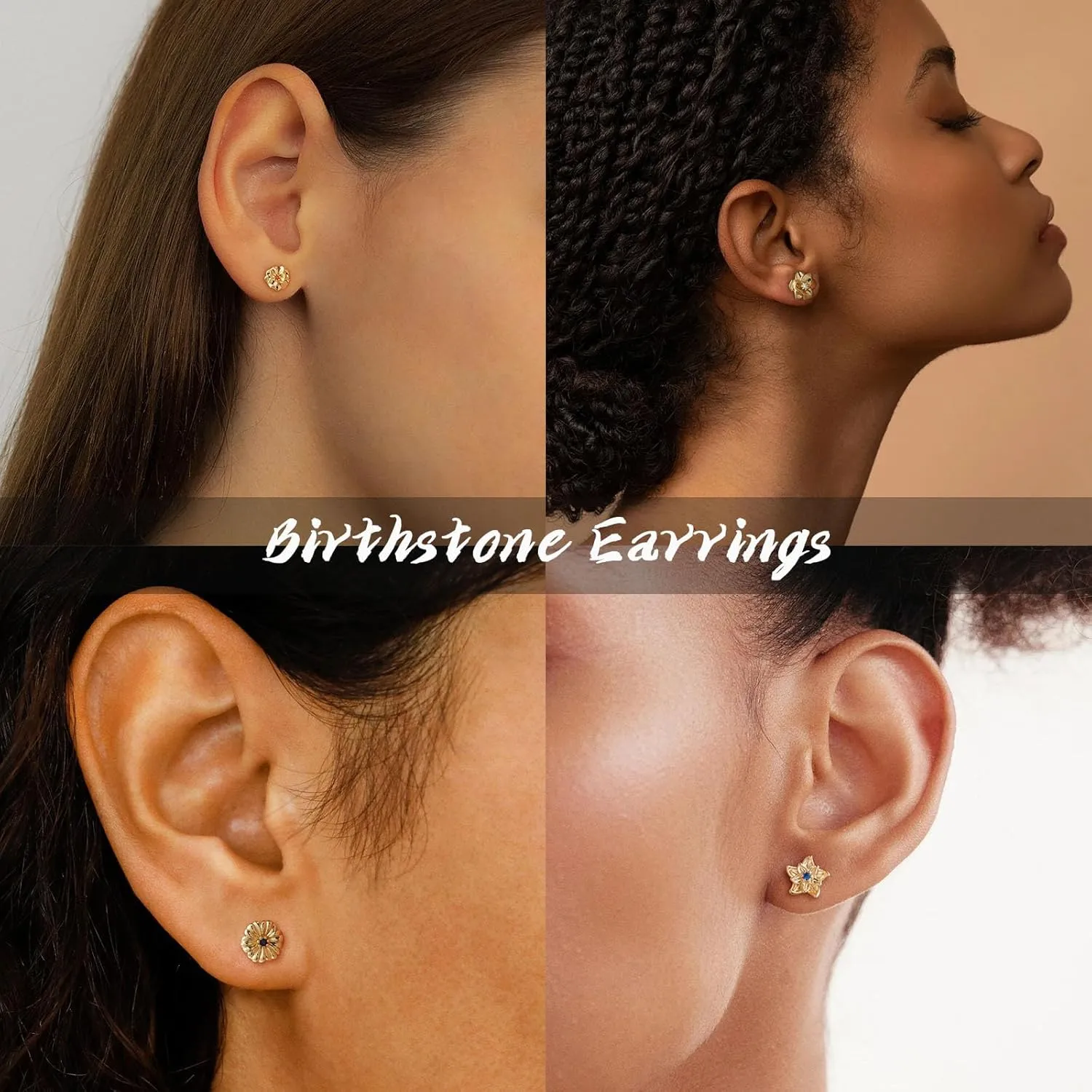 Tasiso Birth Flower Stud Earrings for Women 14K Gold Plated Birthstone Earrings for Women Dainty Gold Flower Blue Green Cubic Zirconia Earrings Birthday Gifts for Women Jewelry