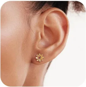 Tasiso Birth Flower Stud Earrings for Women 14K Gold Plated Birthstone Earrings for Women Dainty Gold Flower Blue Green Cubic Zirconia Earrings Birthday Gifts for Women Jewelry
