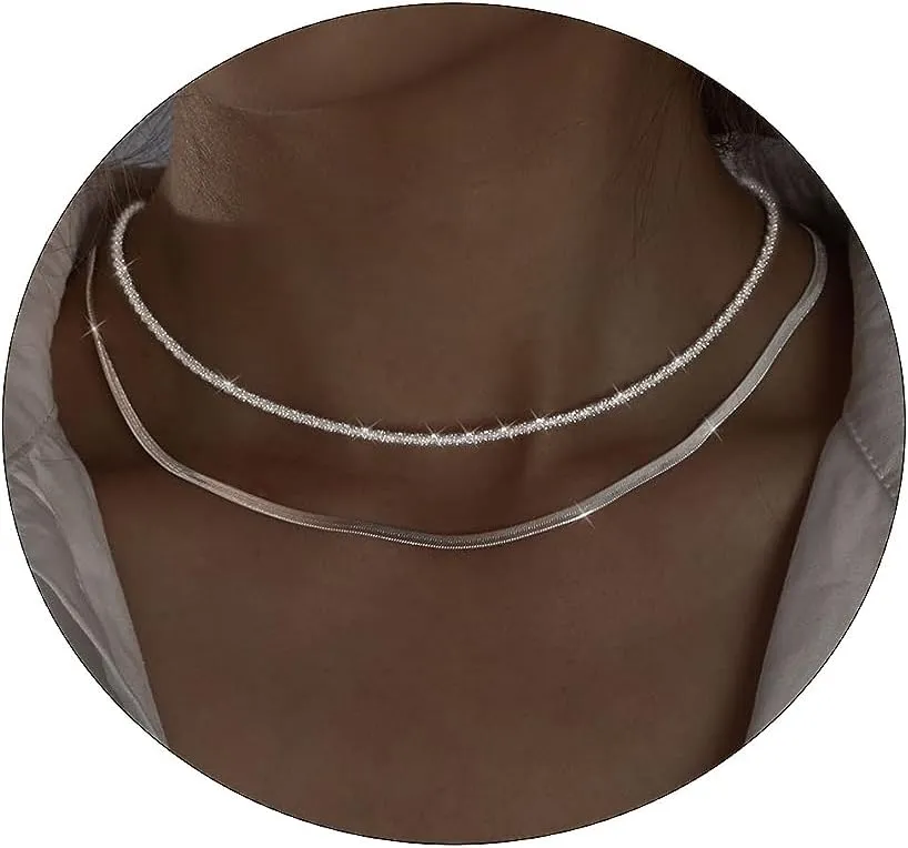 Tasiso Dainty Silver Choker Necklace for Women Simple Chain Necklaces Shining Dots Sparkle Prom Necklace Cute Satellite Bead Link Exquisite Jewelry GiftsRope Snake