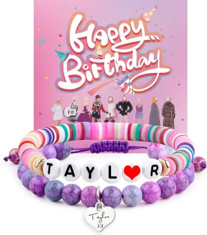 Taylor Birthday Gifts Bracelets, Taylor Merch, Bracelet and Birthday Card are the Best Birthday Gifts for Girls, Women, wife, Daughter, Granddaughter, Bestie, Sister (PINK) (Purple)