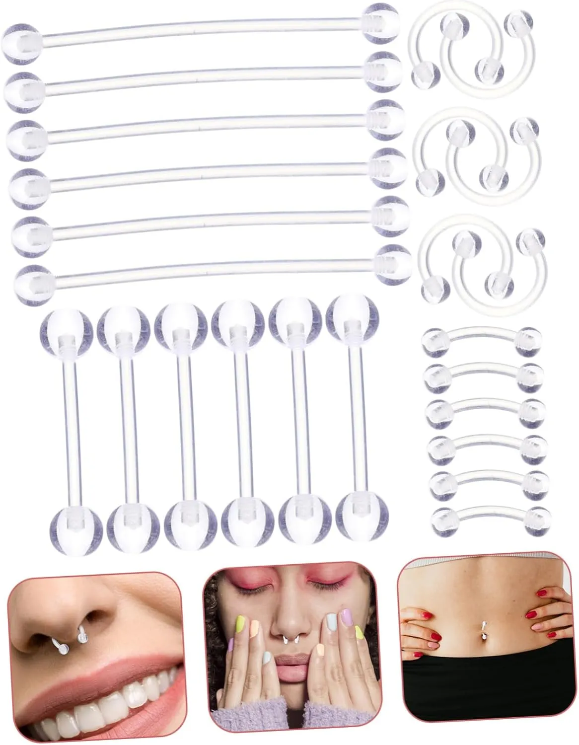 TENDYCOCO 48 Pcs Transparent Nose Studs Perforation Lip Nail Acrylic Miss