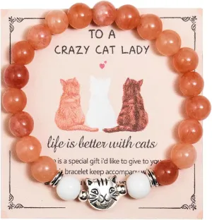 tenghong2021 Natural Stone Bracelets Cat Nature Stone Animals Gemstone Bracelet Healing Crystal Cat Lucky Bracelets for Women Men Party Gifts Jewelry