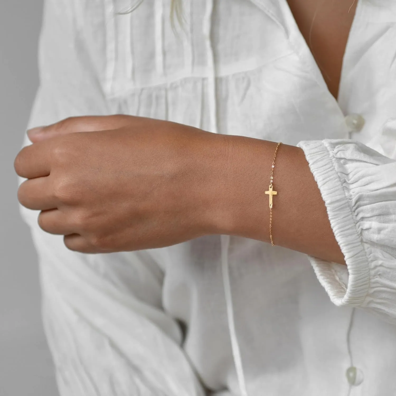 Tewiky Cross Bracelet for Women Dainty 14k Gold Cubic Zirconia Cute Tiny Bracelet Confirmation Gifts for Women