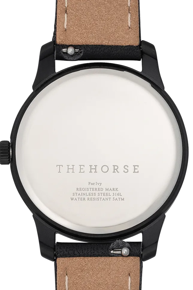 THE HORSE IVY GIRL WATCH - BLACK/BLACK DIAL/ROSE GOLD INDEX