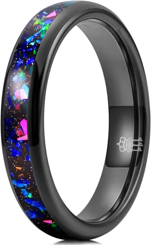 THREE KEYS JEWELRY Mens Womens Tungsten Rings 8mm 4mm Galaxy Series Created-opal Inlay Wedding Bands