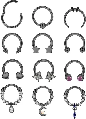 THUNARAZ 16G 10MM Septum Rings for Women Men Surgical Steel Septum Jewelry Horseshoe Hoop Septum Piercing Jewelry