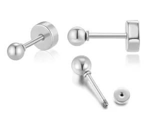 Tiny Flat Screw Back Ball Stud Earrings for Girls,Minimalist 3mm Ball Earrings for Cartilage Helix Tragus Earlobe Piercing for Women Toddlers Hypoallergenic (3mm Flatback Ball, Silver)