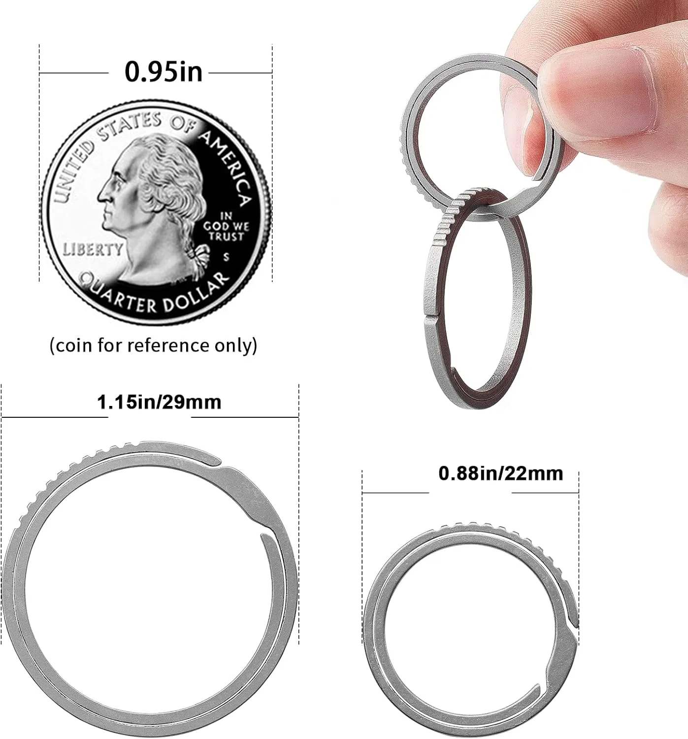 TISUR Key Rings for Keychains,Carabiner Keychain Ring Titanium Key Rings Heavy Duty Round Split Rings for Men and Women