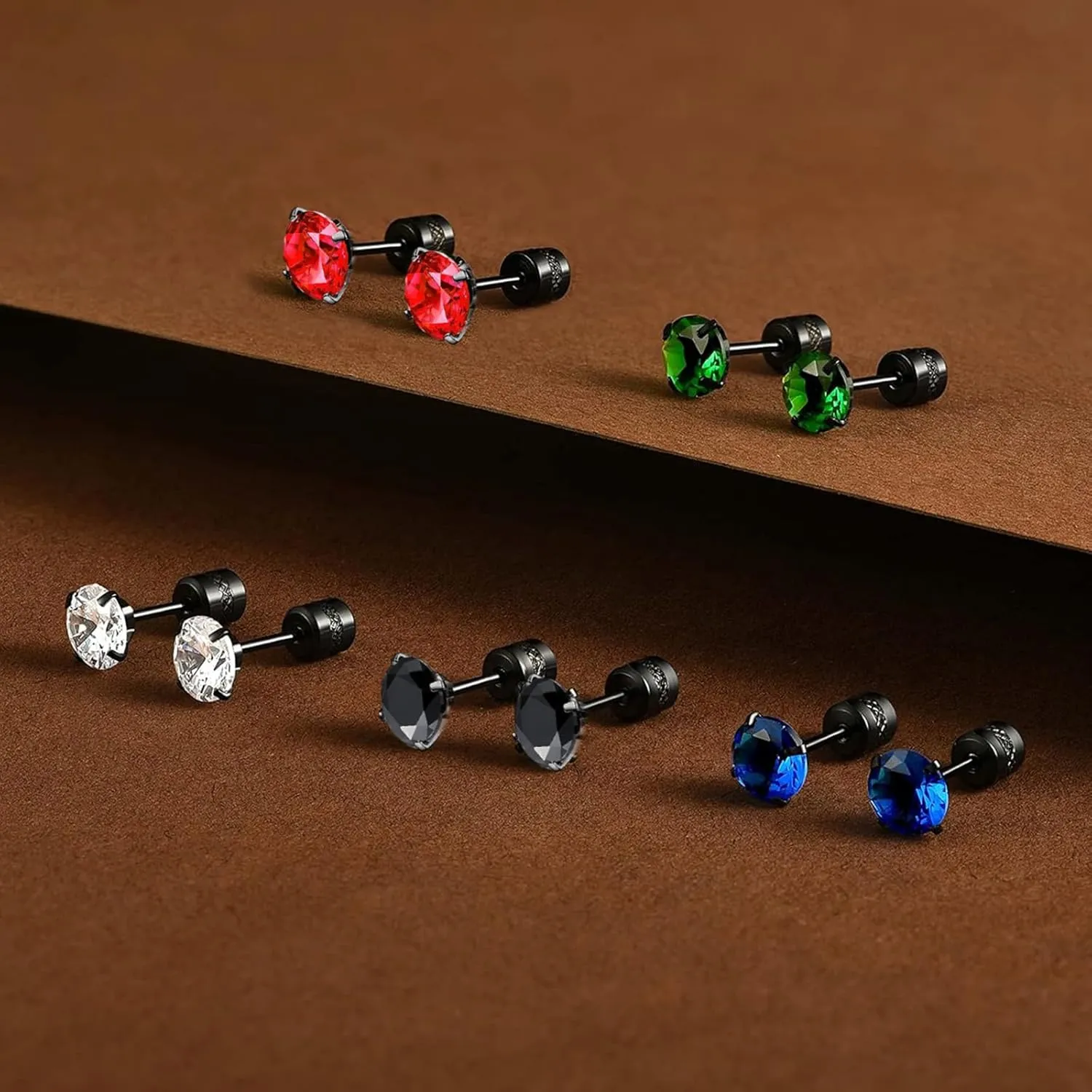 Titanium Screw Back Surgical Stainless Steel Stud Earrings for Women Men,Hypoallergenic Cubic Zirconia Studs Double Side Earrings Piercing Sleeper Sensitive Studs(6mm, Black-Green)