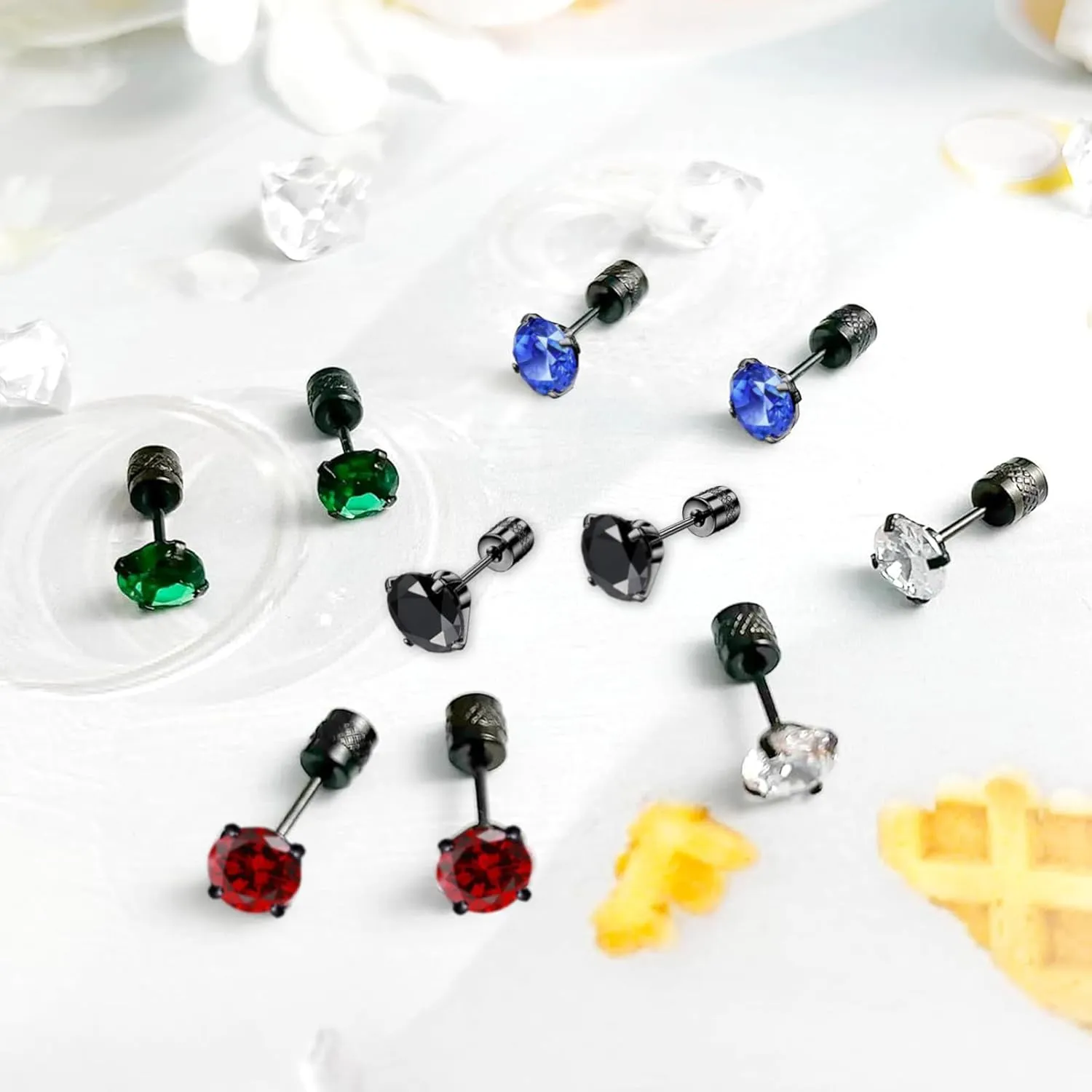 Titanium Screw Back Surgical Stainless Steel Stud Earrings for Women Men,Hypoallergenic Cubic Zirconia Studs Double Side Earrings Piercing Sleeper Sensitive Studs(6mm, Black-Green)