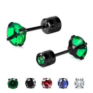 Titanium Screw Back Surgical Stainless Steel Stud Earrings for Women Men,Hypoallergenic Cubic Zirconia Studs Double Side Earrings Piercing Sleeper Sensitive Studs(6mm, Black-Green)