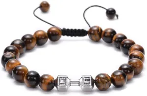 Traintough Dumbbell Bracelet for Men Women Gym Bracelet Agate Turquoise Bead Bracelet Adjustable Fitness Barbell Bracelet Gym Gifts for Her Him