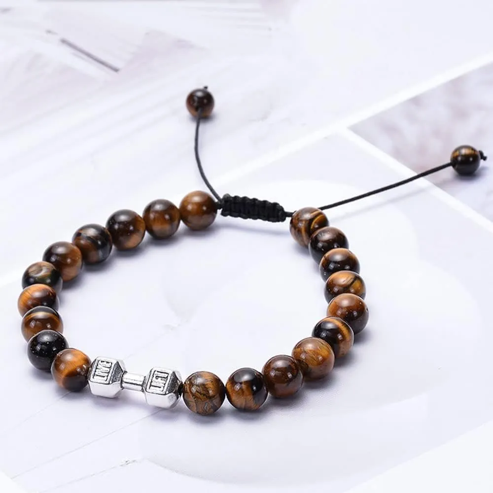 Traintough Dumbbell Bracelet for Men Women Gym Bracelet Agate Turquoise Bead Bracelet Adjustable Fitness Barbell Bracelet Gym Gifts for Her Him