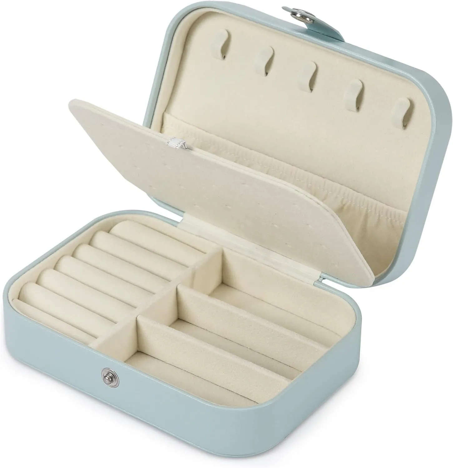Travel Jewelry Box, PU leather Small Jewelry Organizer For Female Girls, double layer portable mini travel case for storing earrings, rings, necklaces.(Blue)