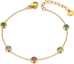 Trendy Boho Stainless Steel Colorful CZ Crystal Rainbow Choker Necklaces for Women, Dainty Rhinestone Beaded 14k Gold Chain Layering Necklace for Teen Girls