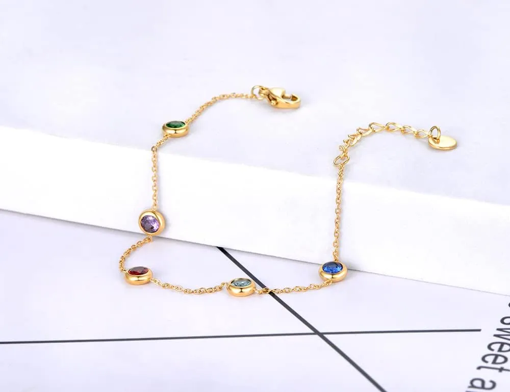 Trendy Boho Stainless Steel Colorful CZ Crystal Rainbow Choker Necklaces for Women, Dainty Rhinestone Beaded 14k Gold Chain Layering Necklace for Teen Girls