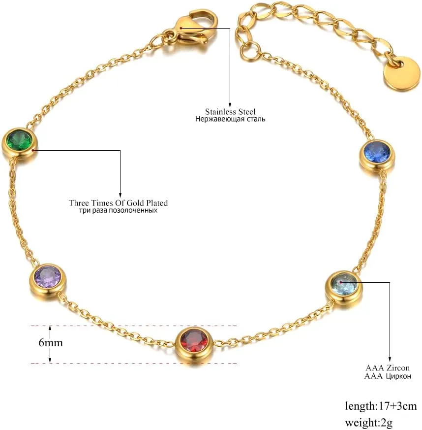 Trendy Boho Stainless Steel Colorful CZ Crystal Rainbow Choker Necklaces for Women, Dainty Rhinestone Beaded 14k Gold Chain Layering Necklace for Teen Girls