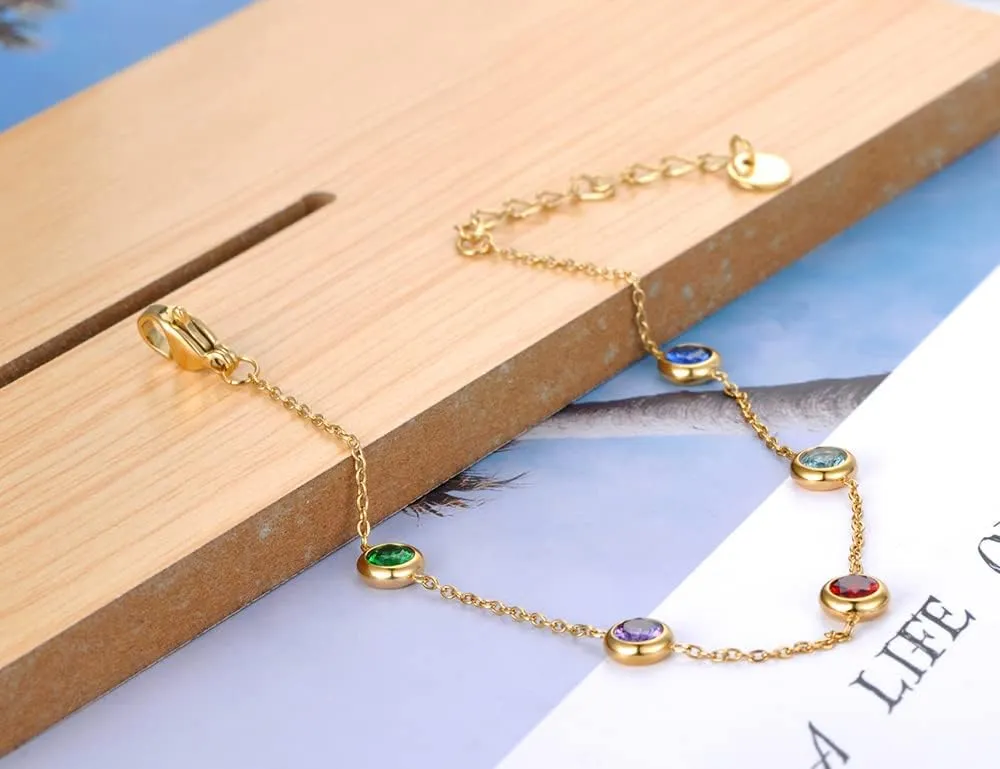 Trendy Boho Stainless Steel Colorful CZ Crystal Rainbow Choker Necklaces for Women, Dainty Rhinestone Beaded 14k Gold Chain Layering Necklace for Teen Girls