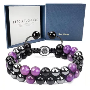 Triple Protection Bracelets for Men Women, Genuine Amethyst Black Obsidian Hematite 8mm Beads Bracelet, Handmade Natural Stone Bracelets for Protection Healing Balance Birthday Anniversary Gift