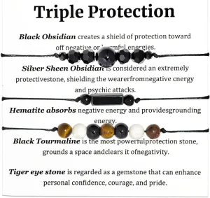 Triple Protection Bracelets Negative Energy Blocker, Black Tourmaline and Obsidian & Gemstone Bracelets for Women Men, Protection Bracelet, energy protection, Wish Bracelet Reiki Gift