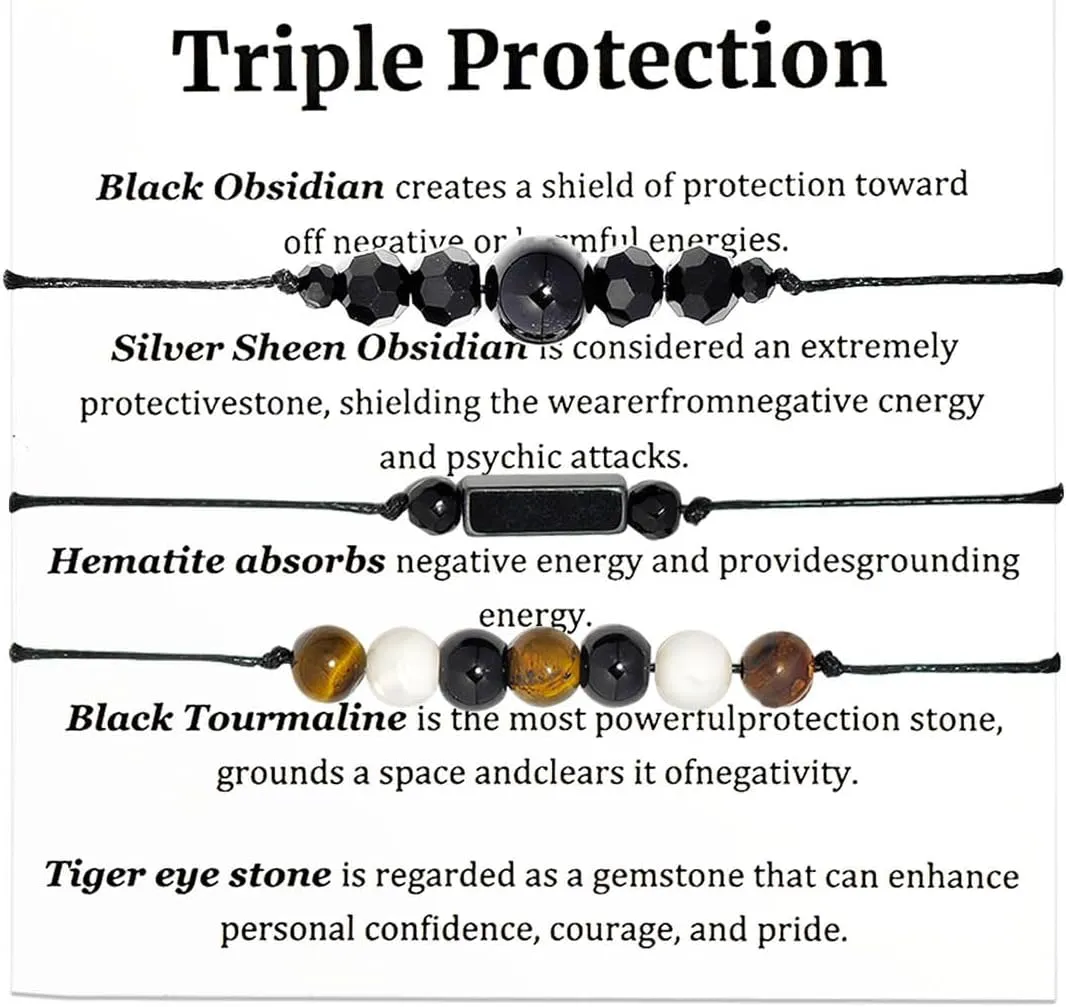 Triple Protection Bracelets Negative Energy Blocker, Black Tourmaline and Obsidian & Gemstone Bracelets for Women Men, Protection Bracelet, energy protection, Wish Bracelet Reiki Gift