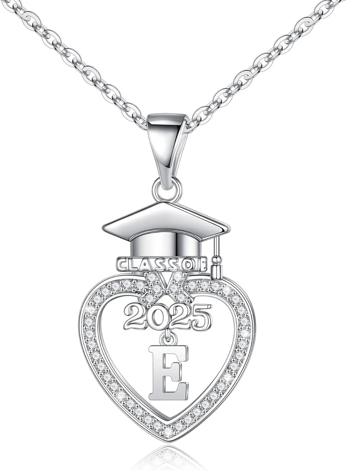 Turandoss Graduation Gifts for Her 2025-14K White Gold Plated Initial Necklace Dainty CZ Heart Pendant Silver Initial Necklaces for Women Friends Class of 2025 Friendship Graduation Gifts for Her