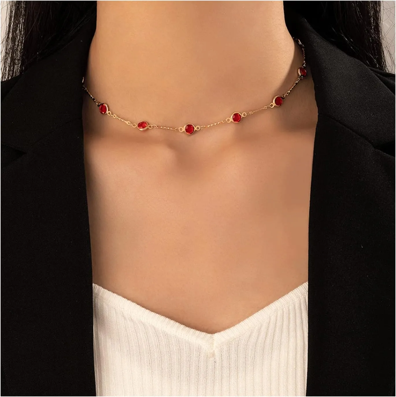 Turquoise Dainty Choker Necklace for Women Green Crystal Stone Chain Link Necklace Emerald Cubic Zircon Rhinestone Quartz Charm Necklaces Jewelry for Women
