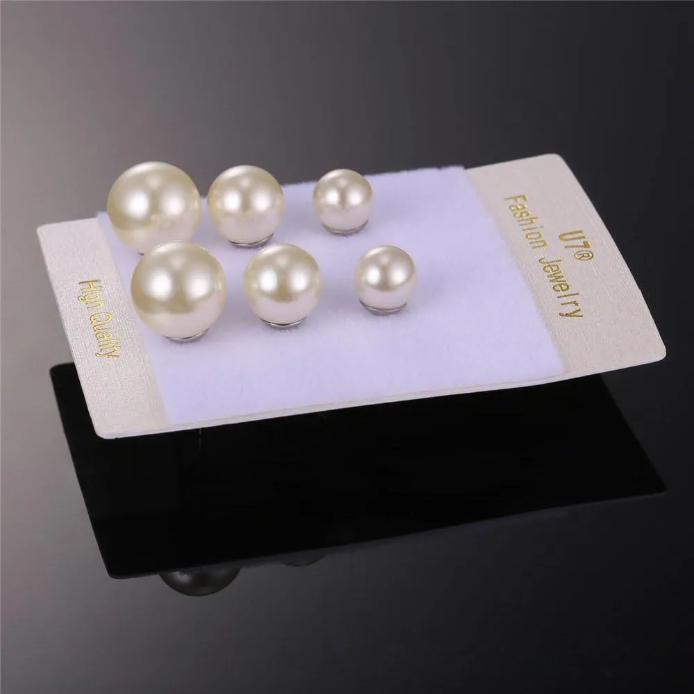 U7 Cat Stud Earrings Silver/Black/Silver/Gold Color,Birthstone Kitten Earrings, BarFaux Pearl Earrings Set, Women Teen Girls Gift