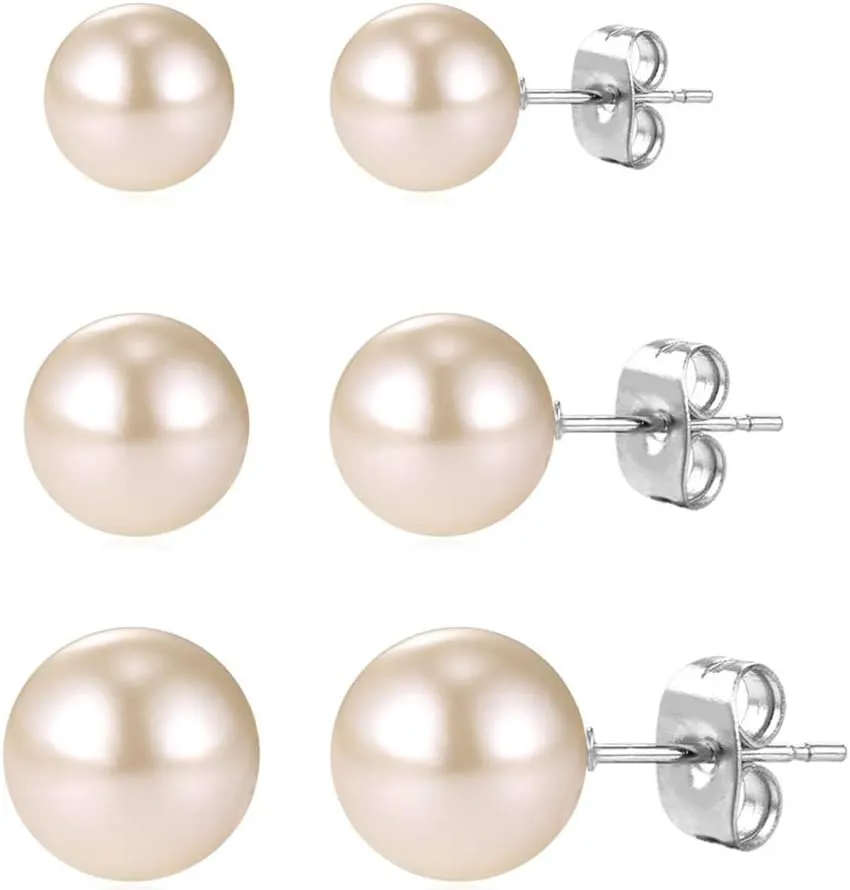 U7 Cat Stud Earrings Silver/Black/Silver/Gold Color,Birthstone Kitten Earrings, BarFaux Pearl Earrings Set, Women Teen Girls Gift