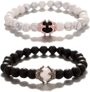 UEUC King&Queen Crown Distance Couple Bracelets His and Her Friendship 8mm Beads Bracelet