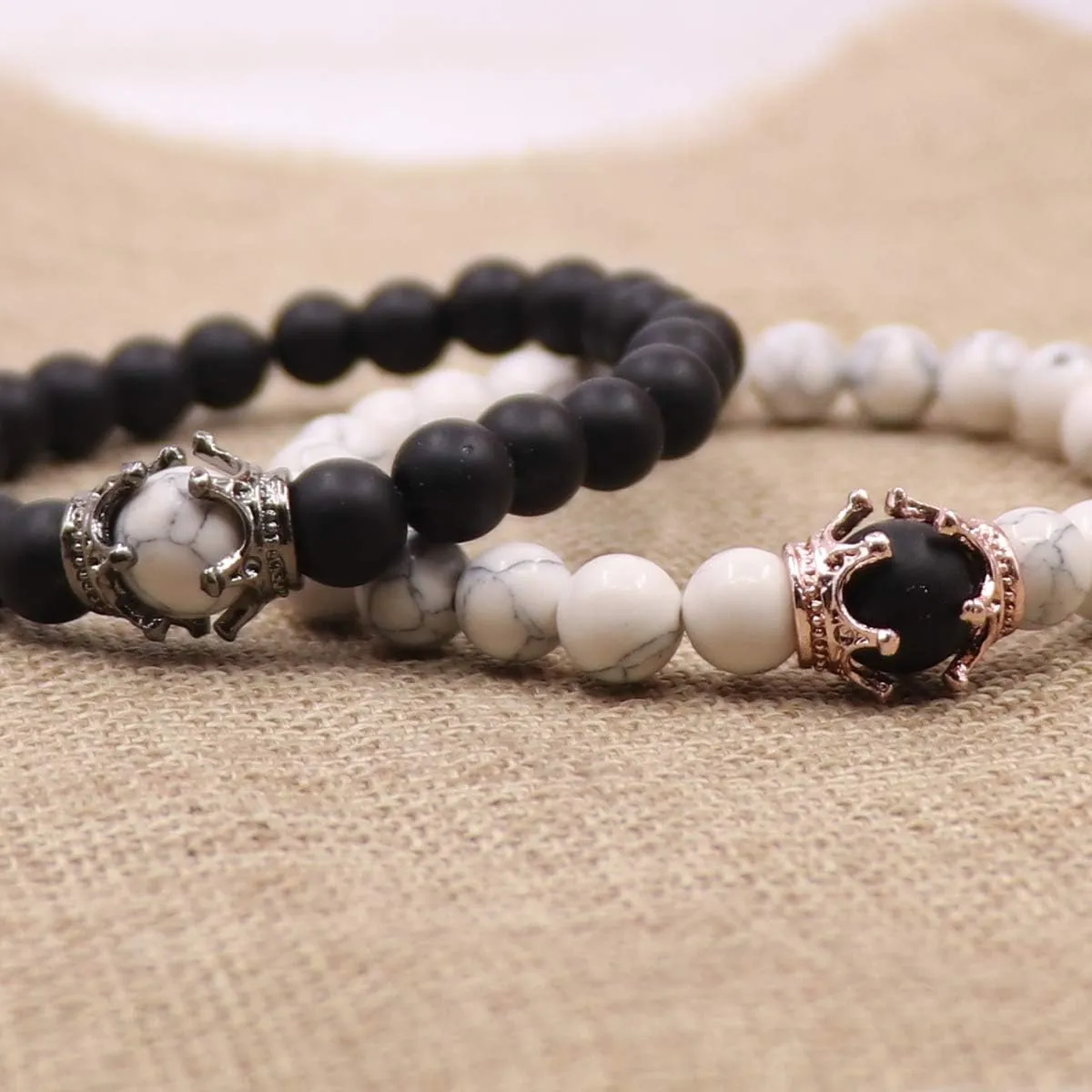 UEUC King&Queen Crown Distance Couple Bracelets His and Her Friendship 8mm Beads Bracelet