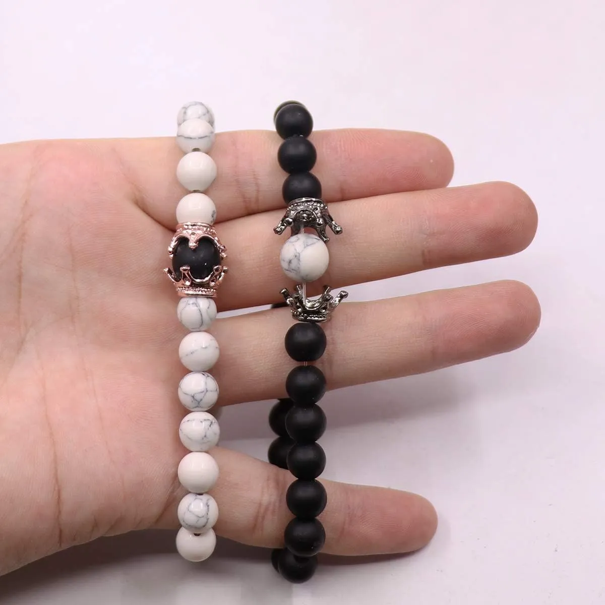 UEUC King&Queen Crown Distance Couple Bracelets His and Her Friendship 8mm Beads Bracelet
