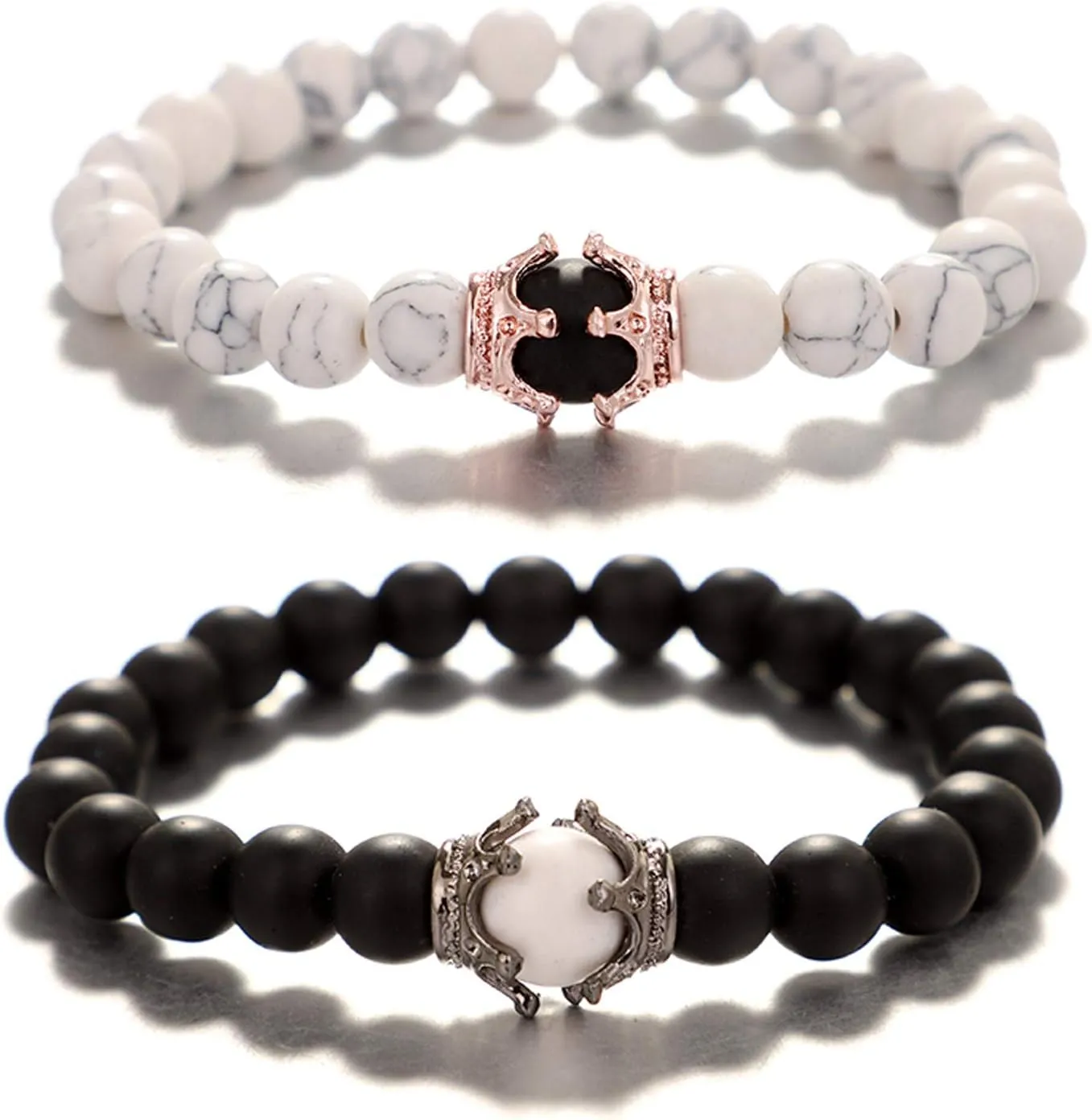 UEUC King&Queen Crown Distance Couple Bracelets His and Her Friendship 8mm Beads Bracelet