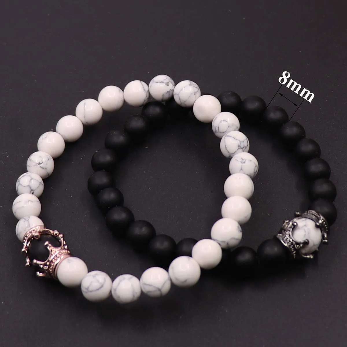 UEUC King&Queen Crown Distance Couple Bracelets His and Her Friendship 8mm Beads Bracelet