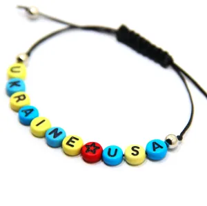 Ukraine USA bracelet Handmade Ukrainian jewelry Ukraine USA Friendship sign bracelets Support Ukrainian people Stay with Ukraine Pray for Ukraine Blue and Yellow bracelets Adjustable shambala bracelet