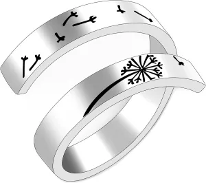 Uloveido Adjustable Inspirational Flying Dandelion Double Stainless Steel Freedom Ring Bands Cool Stacking Gift for Women, Engraving Rings Motivational Gift Y2004