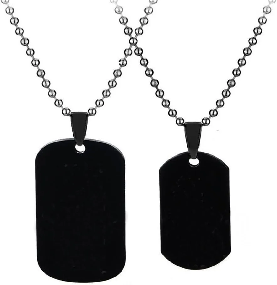 Uloveido His Queen & Her King Couples Square Pendant Necklaces for Men and Women Black and Gold Color Titanium SN115