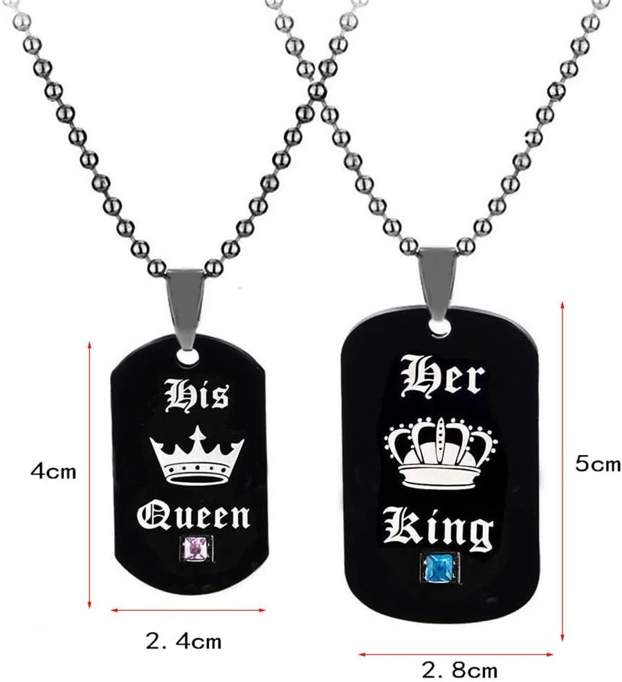 Uloveido His Queen & Her King Couples Square Pendant Necklaces for Men and Women Black and Gold Color Titanium SN115