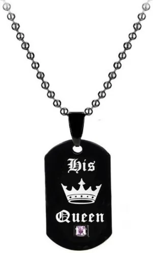 Uloveido His Queen & Her King Couples Square Pendant Necklaces for Men and Women Black and Gold Color Titanium SN115