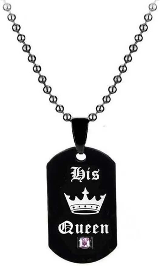 Uloveido His Queen & Her King Couples Square Pendant Necklaces for Men and Women Black and Gold Color Titanium SN115