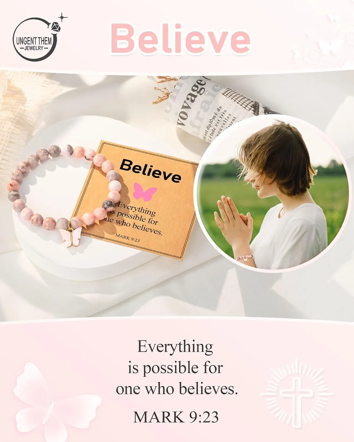 UNGENT THEM Butterfly Bracelets Inspirational Christian Religious Easter Gifts for Women Girls Friends