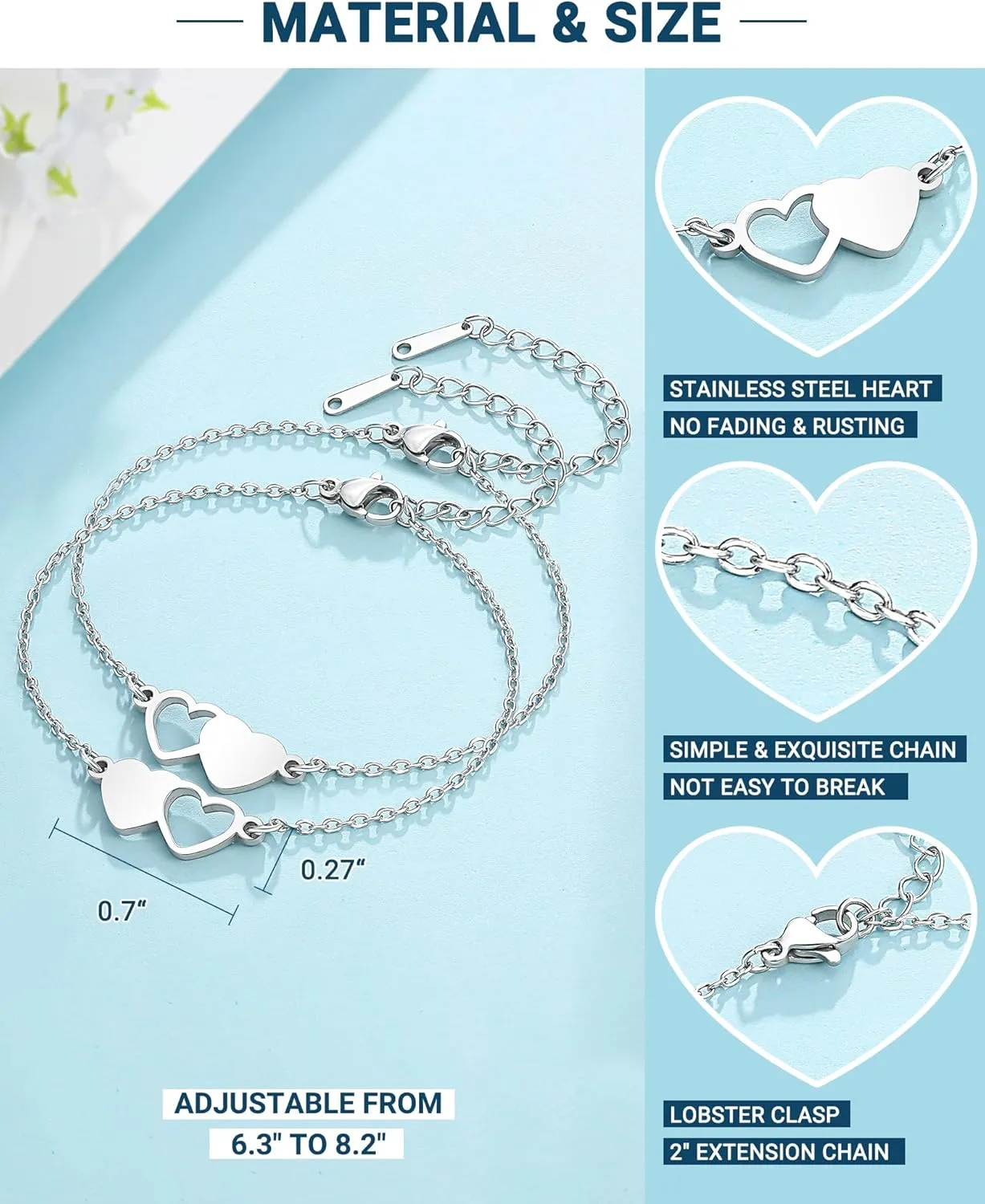 UNGENT THEM Connected By Heart Matching Bracelets Gifts for Sisters Mother Daughter Women Girls