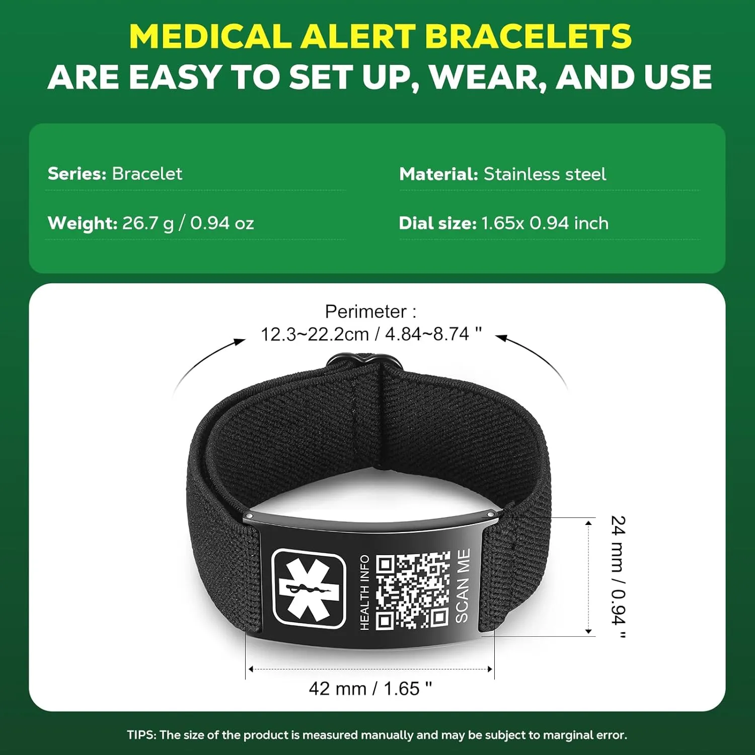 Upgraded Medical Bracelets Men Women with QR Code Medical Alert ID Bracelets - Titanium Steel Wristband Fits Wrists Up 8''-10'' - More Space Custom Emergency Med ID Info