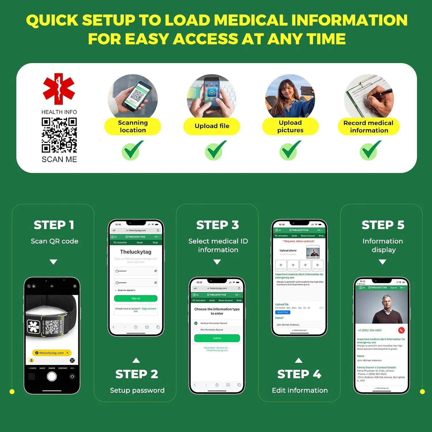 Upgraded Medical Bracelets Men Women with QR Code Medical Alert ID Bracelets - Titanium Steel Wristband Fits Wrists Up 8''-10'' - More Space Custom Emergency Med ID Info