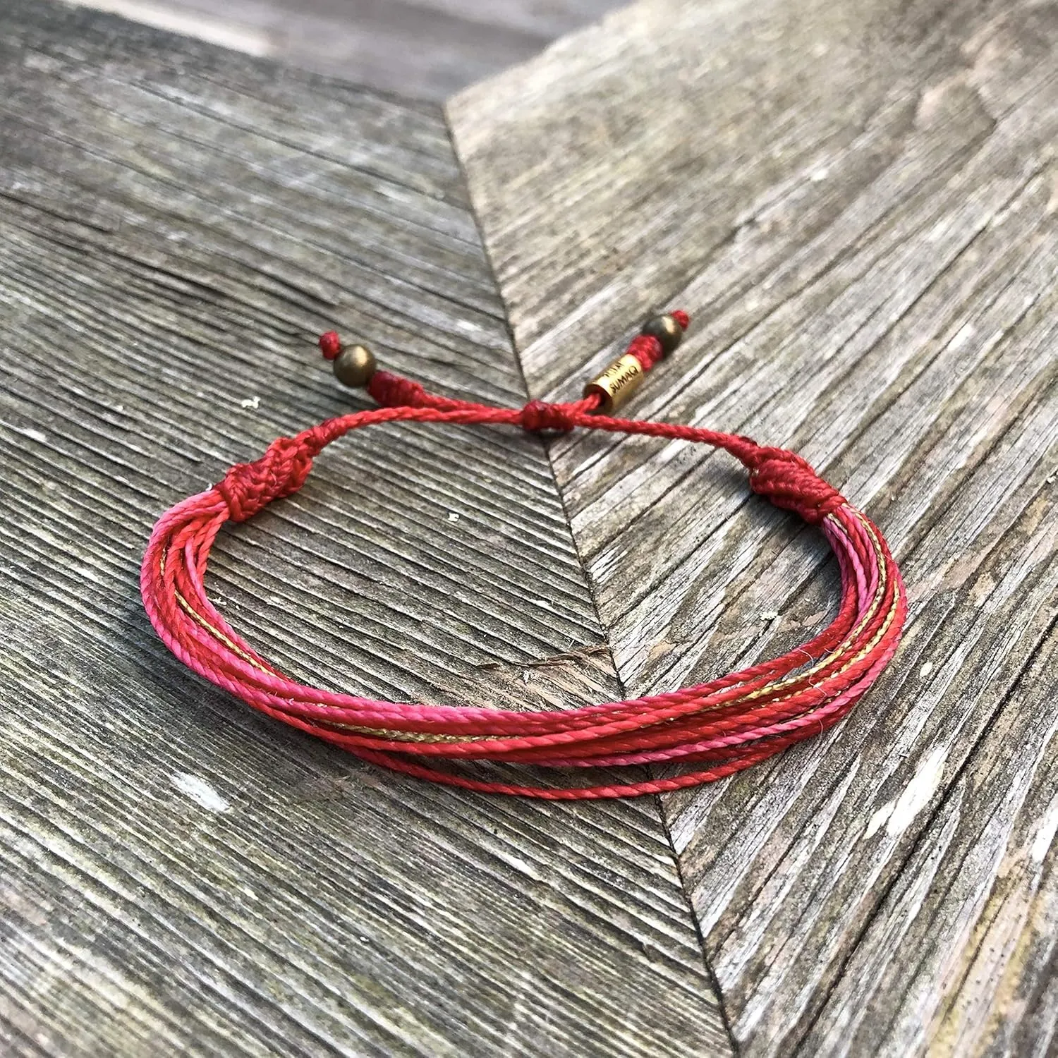 Valentine Bracelet Red Pink String with Metallic Gold Cord - Size Adjustable Galentine Gift Friendship Bracelets - Handmade Valentines Bracelet Jewelry Gift for Teenage Girls and Women by Rumi Sumaq