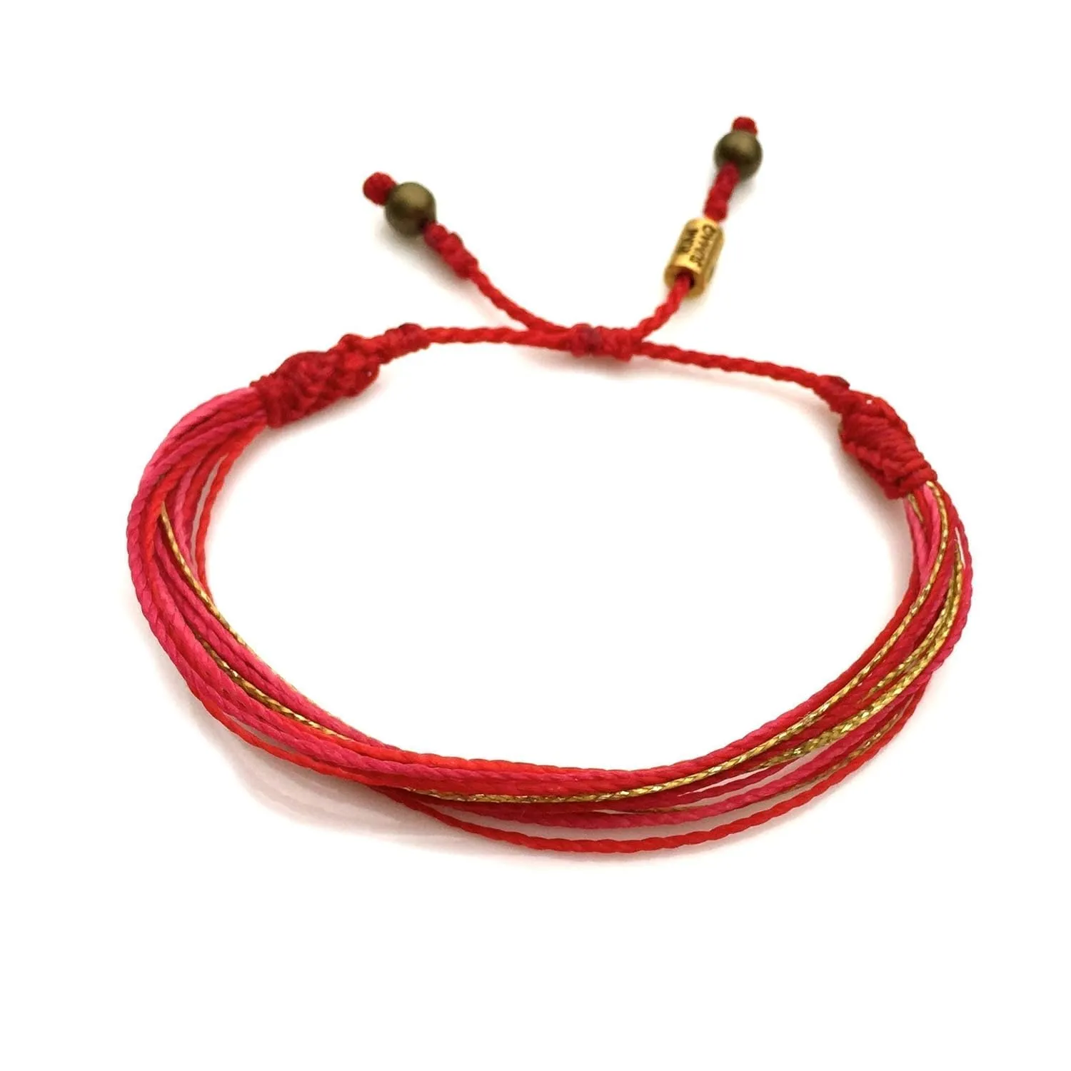 Valentine Bracelet Red Pink String with Metallic Gold Cord - Size Adjustable Galentine Gift Friendship Bracelets - Handmade Valentines Bracelet Jewelry Gift for Teenage Girls and Women by Rumi Sumaq