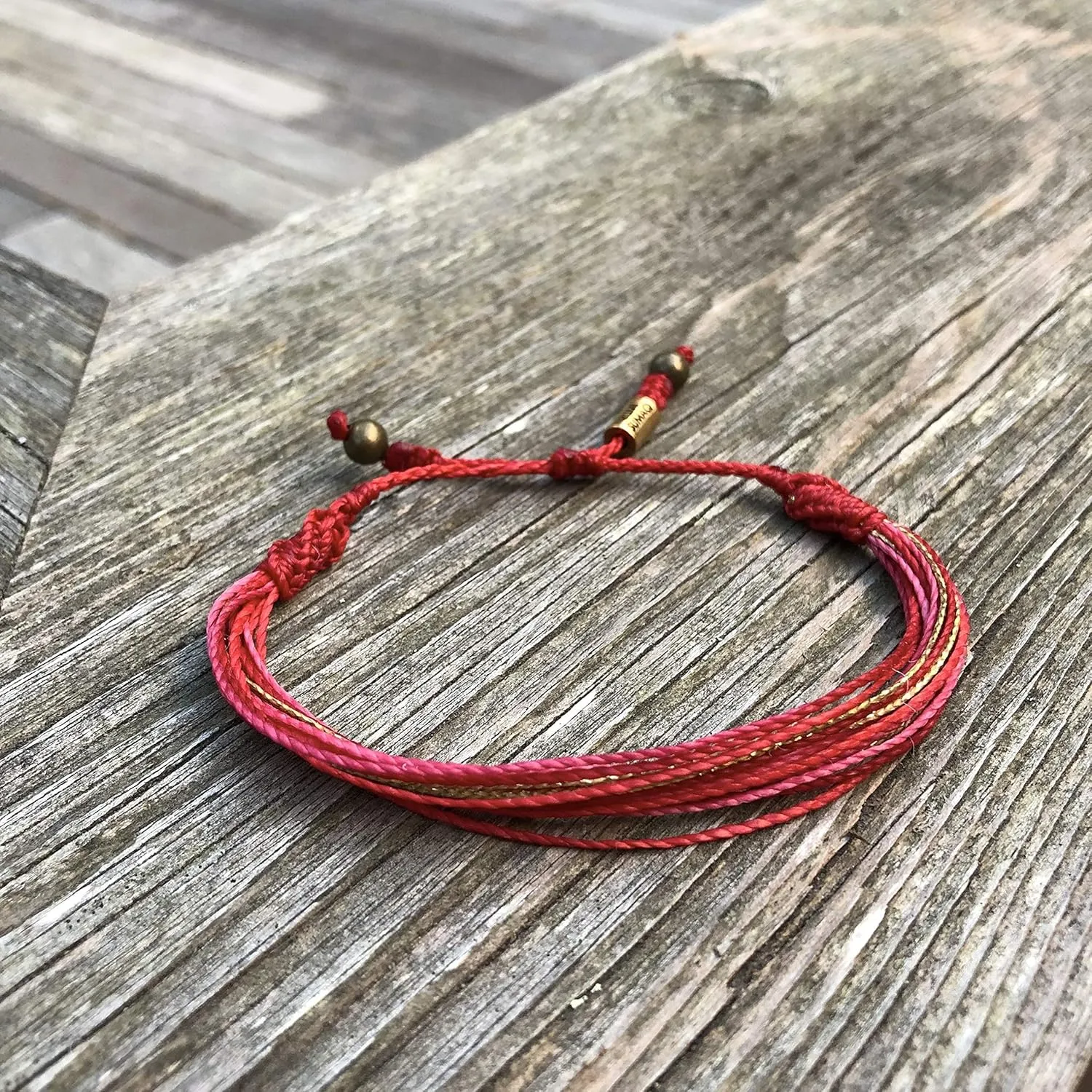 Valentine Bracelet Red Pink String with Metallic Gold Cord - Size Adjustable Galentine Gift Friendship Bracelets - Handmade Valentines Bracelet Jewelry Gift for Teenage Girls and Women by Rumi Sumaq