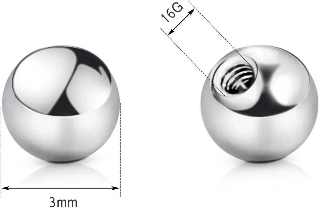 vcmart 16G 3mm Replacement Balls & 14G 5mm Piercing Balls Externally Threaded Nipple Industrial Tongue Belly Nose Lip Ear Piercing Barbell Parts
