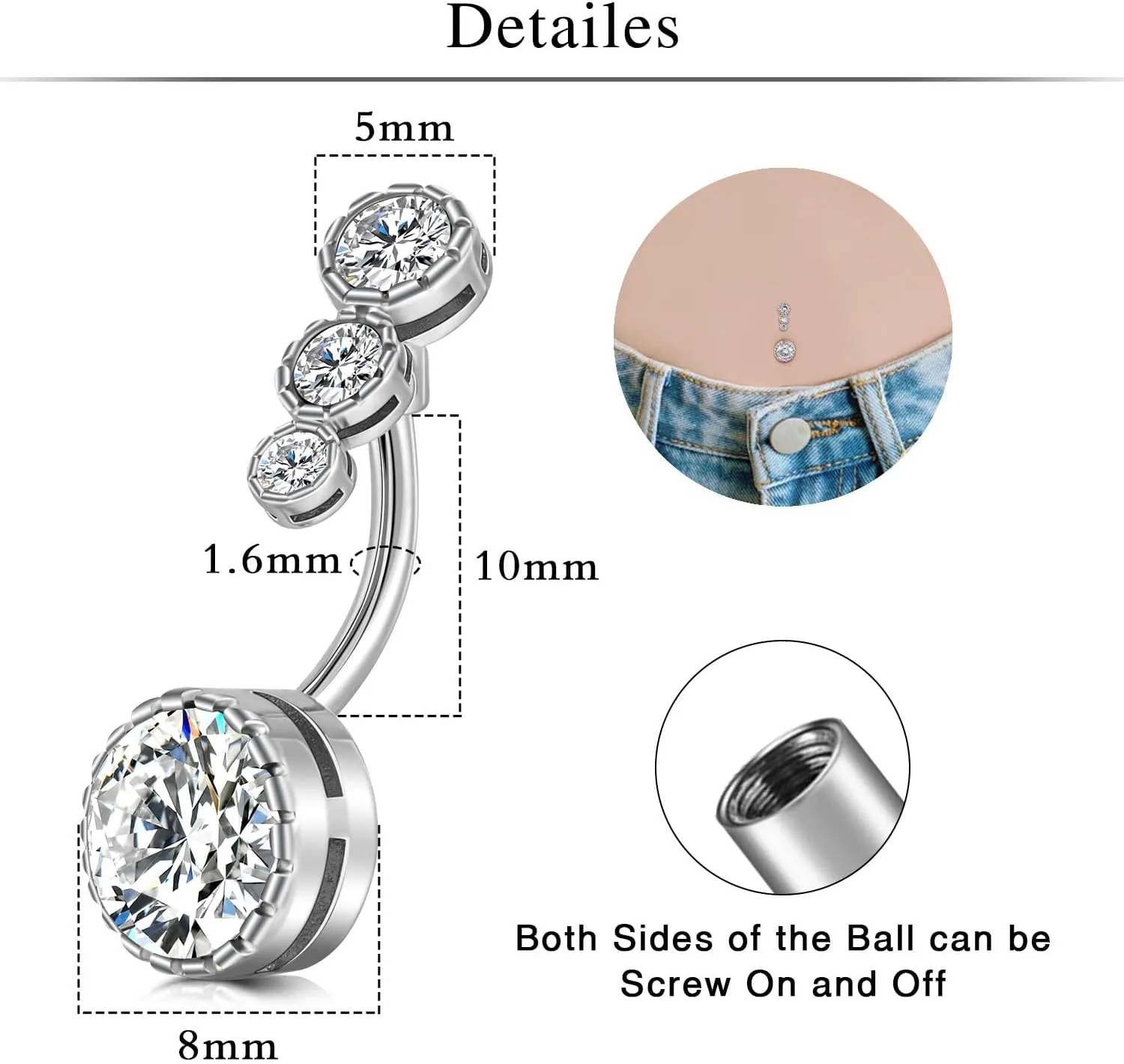 VCMART Belly Button Ring Belly Button Piercing Surgical Steel Belly Rings 14G Belly Button Rings Belly Navel Rings Piercing Jewelry
