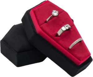 Velvet Coffin Ring Box Case Holder 3 Slots for Gothic Wedding Ceremony,Gothic Jewelry Organizer Decorations (Black and Red)